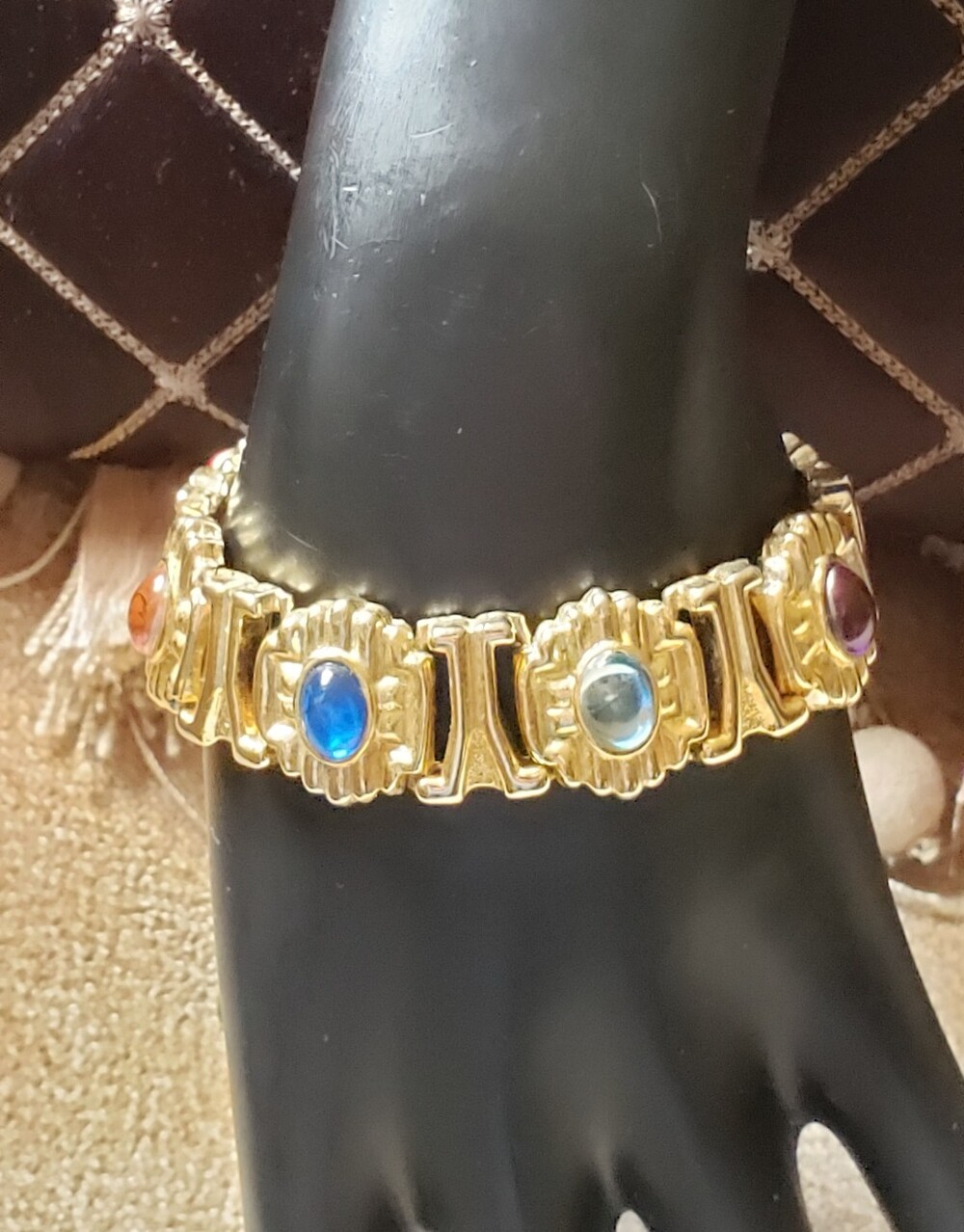 Gold Tone Multicolor Stone Link Bracelet